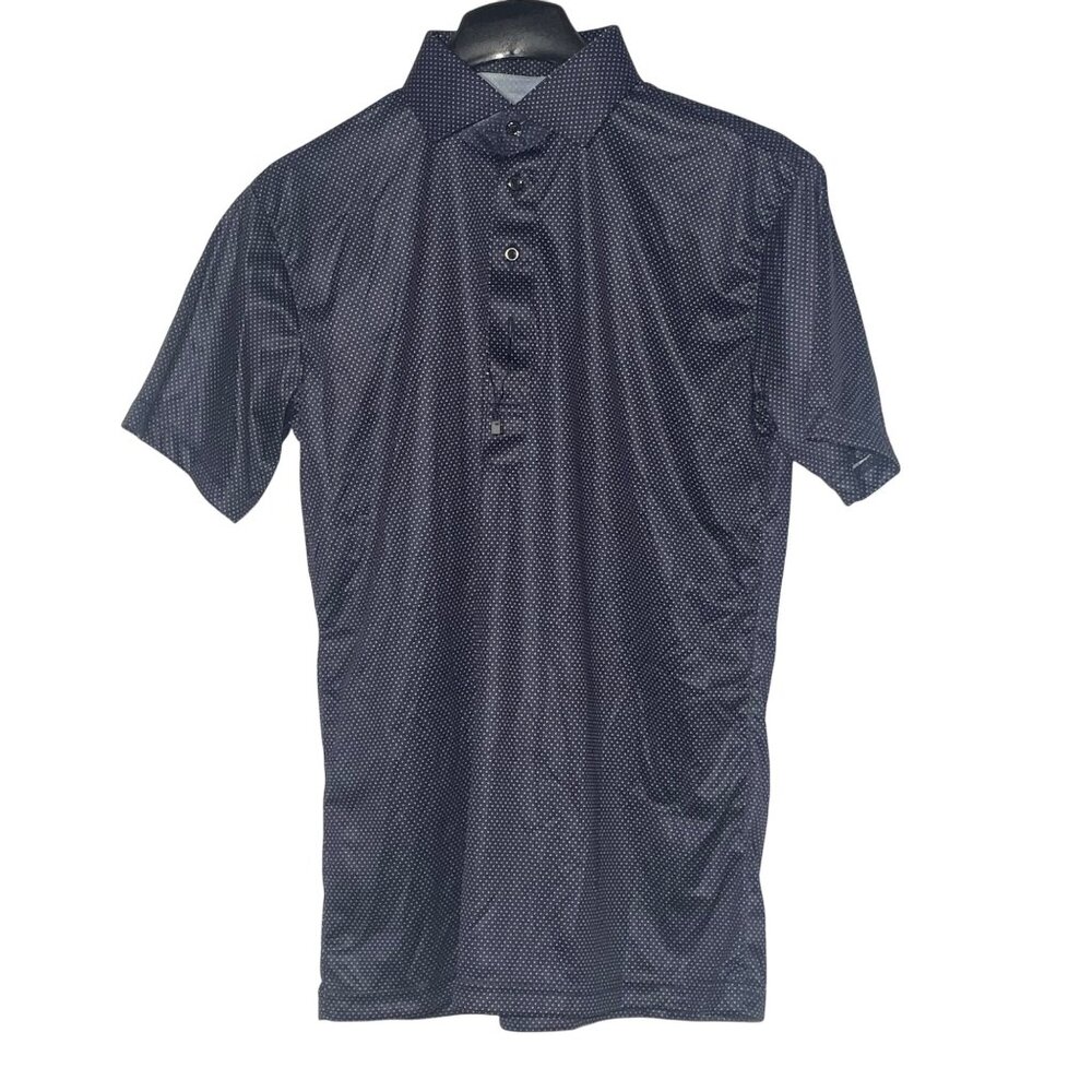 Collars & Co Semi-Spread Collar Polo Short Sleeve SM Dark Blue Micro Polka Dot - Picture 2 of 6